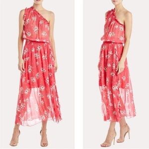 Monique Lhuillier One Shoulder Pink Floral Dress